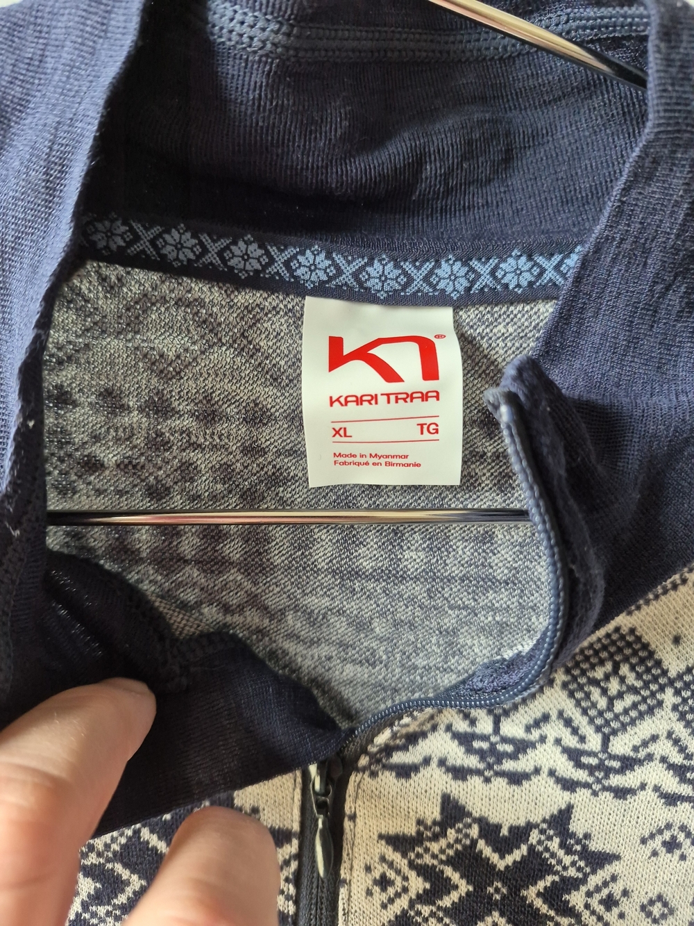 Kari Traa Navy & Cream Fair Isle Half-Zip Merino Wool Baselayer - Picture 4 of 5